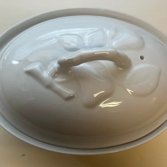 Vintage Philippe Deshoulieres Limoges Porcelain Blanc de Blanc 1 Qt oval dish